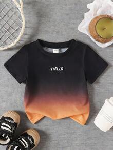 SHEIN 男婴夏季休闲海滩度假街头日常通勤字母渐变印花短袖T恤 - 黑色 - 查看 4