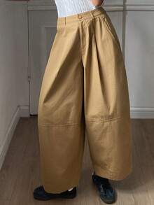 DAZY Women's Loose Fit Patchwork Pocket Wide Leg Casual Street Pants, Spring/Autumn - Khaki - View 4