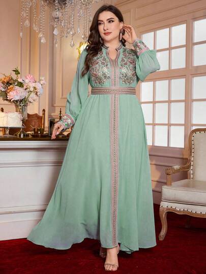 Al Najma Vestido de talla grande para mujeres, robe abaya de gasa bordada, estilo árabe y turco de Dubái, vestido modesto tipo kaftan