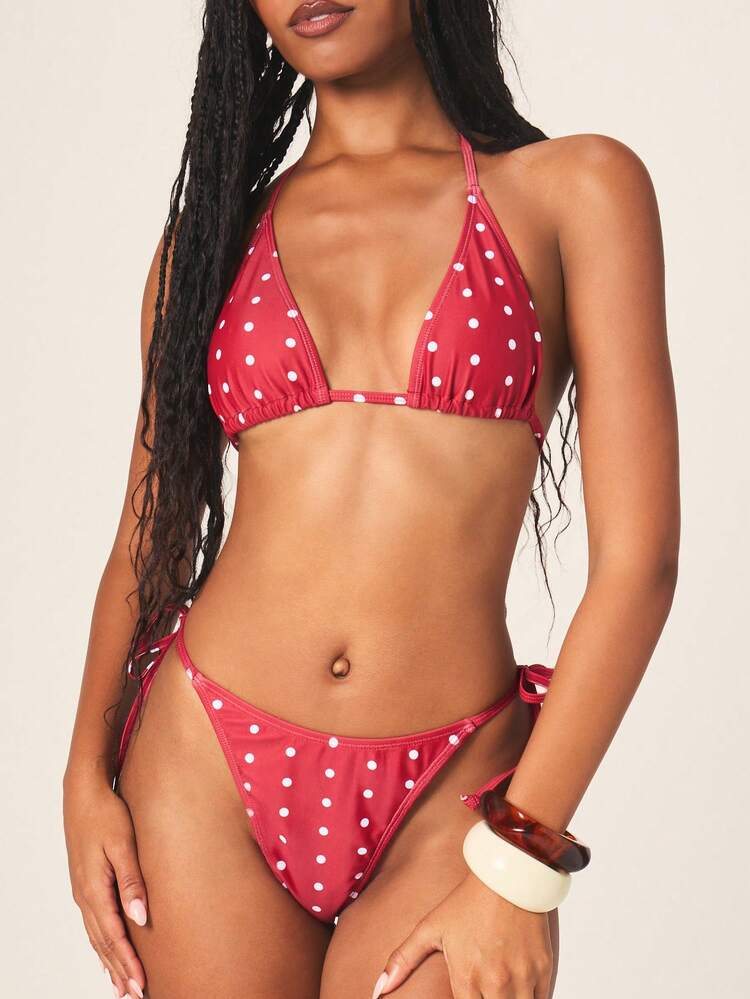 MISSGUIDED Polka Dot Triangle Bikini Set With Side Ties