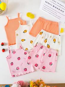 SHEIN Playful Pals Setelan Celana Pendek Anak Perempuan yang Nyaman, Serbaguna, Manis, dan Imut, Pakaian Musim Panas Multi-Potong - MultiWarna - View 2