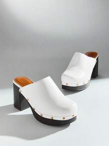 Solezae Women's Studded Platform Clog Mules – Retro Chunky Heel, Comfy & Chic. - White - View 6
