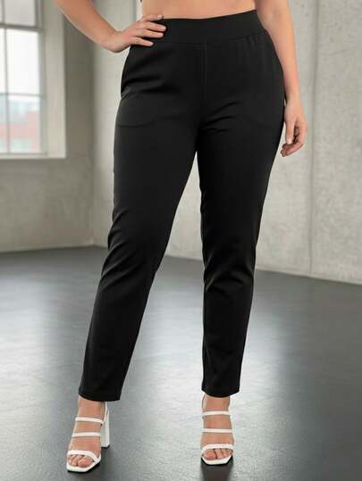 Pantalón semi-entubado para mujer, clásico, casual y elegante, tela de algodón y poliéster, apto para cualquier temporada. Colores lisos sin estampados. Ajuste de cintura natural con resorte ligero, bolsillos funcionales. Fresco, ligero y cómodo.