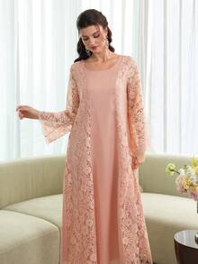 Al Najma Váy hồng bóng phối ren - Hồng - Xem 4