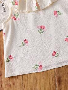 SHEIN 女童碎花荷叶边上衣和阔腿裤可爱两件套 - 彩色 - 查看 5