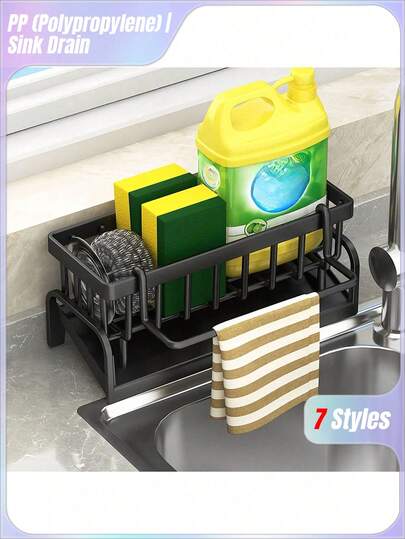 1 Kitchen Sink Storage Rack, Bathroom Storage Rack, Kitchen Faucet Sponge Holder, Sponge Drain Rack, Soap, Brushes, Towels, Scrubbers, Bathroom And Kitchen Supplies.