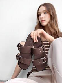 CUCCOO BIZCHIC Women's Buckle-Trimmed Casual Flat Sandals For Everyday Wear - Coffee - View 7
