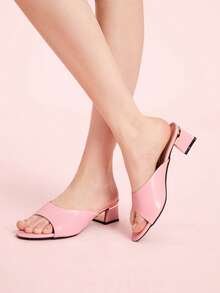 CUCCOO DOLLMOD Women's Pink Chunky Heel Open Toe Minimalist Slide Sandals, Cute Daily Sweet Commute Date Fashionable Versatile - Pink - View 5