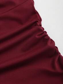 Sweetra Women's Fashion Metal Buckle Mesh Splice Bodycon Elegant Commuter Twist Bandeau Dress, Burgundy - Burgundy - View 6