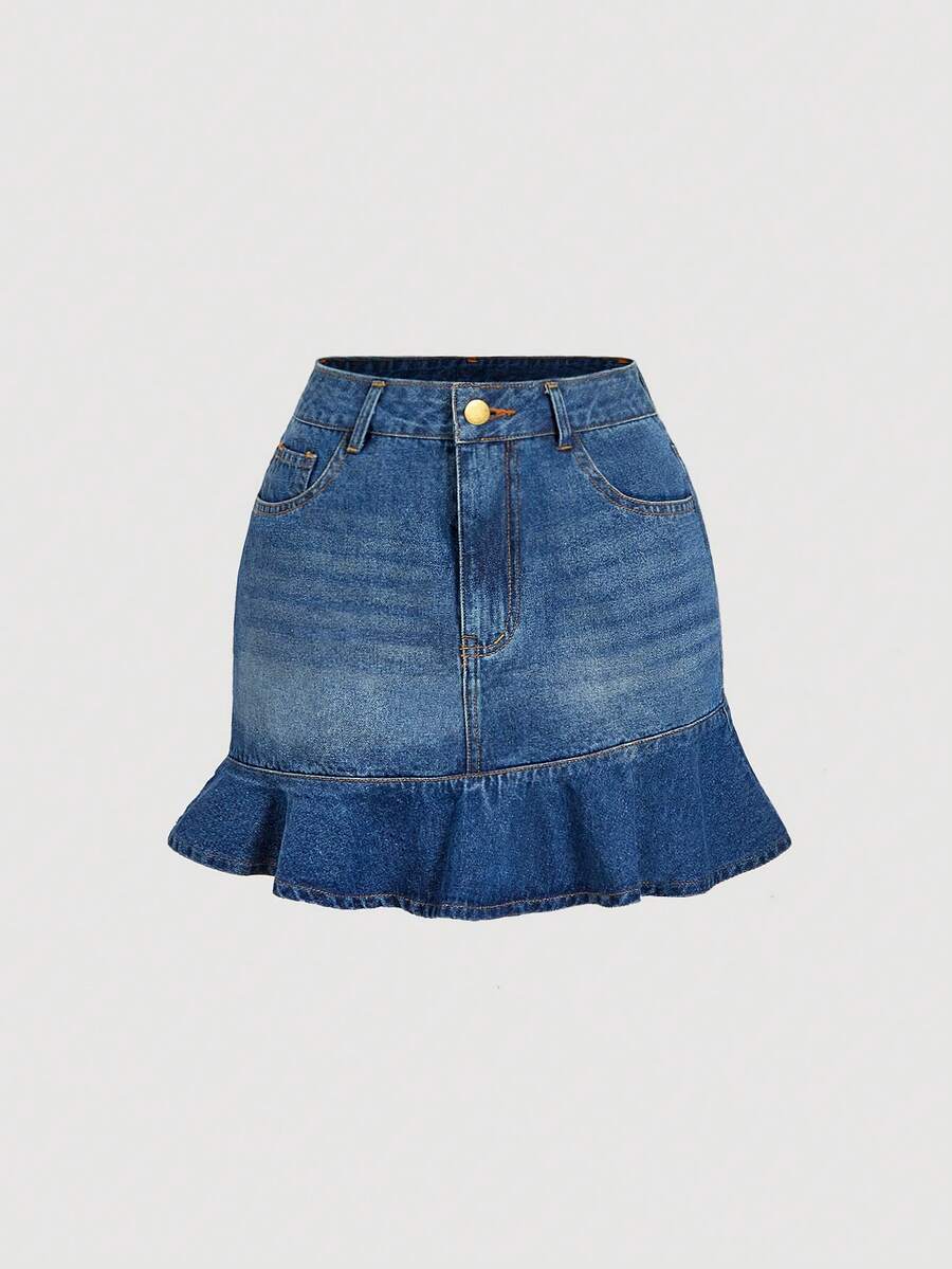 Sweetra Women's Casual Denim Mini Skirt - Blue - View 1