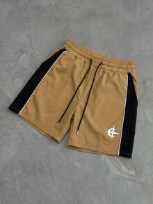 PAVTROS 男士休闲时尚街头日常通勤撞色星月印花抽绳宽松短裤，夏季男士篮球短裤，男士短裤，男士街头风短裤，抽绳短裤 - 彩色 - 查看 5
