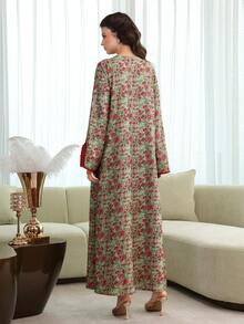 Al Najma 新款褶皱棉混纺印花拼接荷叶边下摆度假风阿拉伯连衣裙 - 彩色 - 查看 2