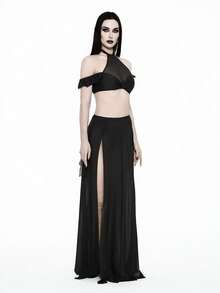 Glisette 女士夏季沙滩纯色吊带性感比基尼套装，带罩裙 - 黑色 - 查看 9