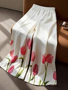 GlowEve CURVE 大码优雅花卉撞色长裤，松紧腰设计，适合日常通勤、外出、聚会、度假等场合。 - 彩色 - 查看 2