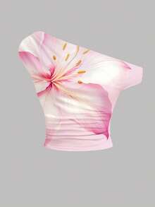 Conjunto de 2 piezas de falda mini asimétrica fruncida con estampado floral y ajuste ceñido para adolescentes, conjunto informal de verano/vacaciones - Multicolor - Ver 4