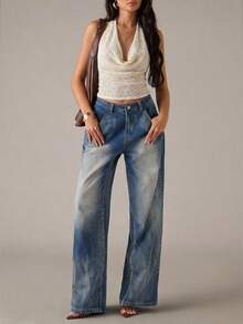 SHEIN BAE Women's Summer Sexy Bohemian Beach Vacation Tie-Dye Halter Backless Top , Summer ,Party ,Beach,Cute Top,Club Sexy,Sheer Mesh Top - Apricot - View 7