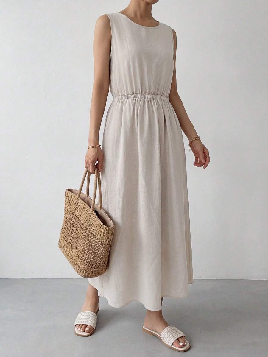 EMERY ROSE Women's Casual Cap Sleeve Doll Print Dress Gauze Dress Casual Long Dress Long Dress Summer Long Dress Casual Spring Long Dress - Khaki - View 1