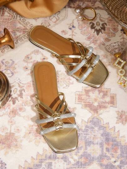 CUCCOO TILAWA Women's Fashion Crystal Decorated Flat Sandals, Summer