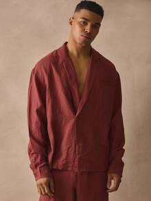 Musero Asym Long Sleeve Button Top Smart Style Linen Shirt Welt Pocket Detailing Spring Summer Holiday Essentials - Brown - View 1