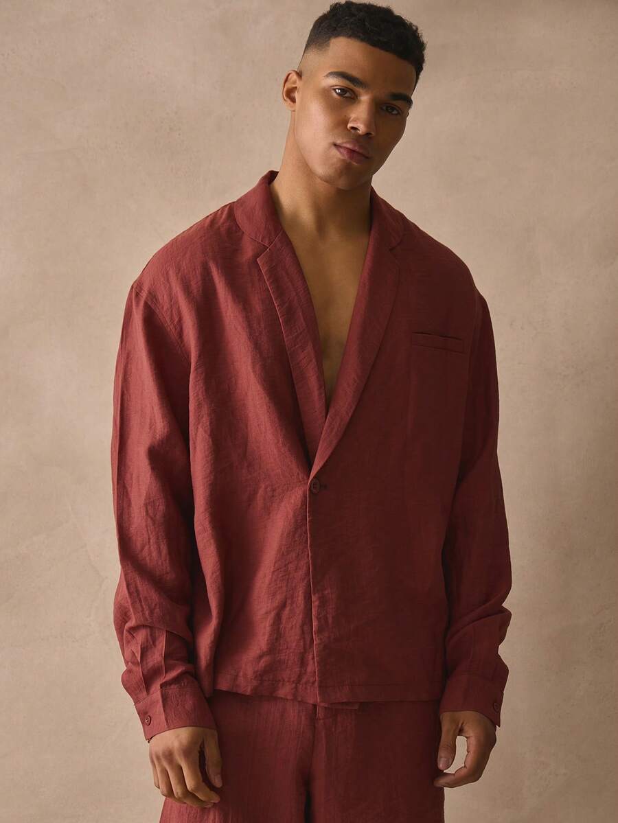 Musero Asym Long Sleeve Button Top Smart Style Linen Shirt Welt Pocket Detailing Spring Summer Holiday Essentials - Brown - View 1