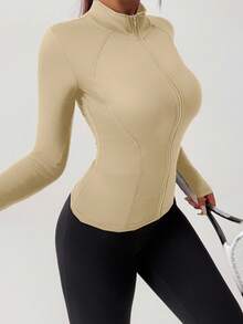 DAZY Spring Outdoor Sports Running Yoga Fitted Long Sleeve Jacket - Khaki - View 5