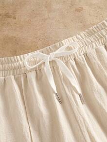 HIMLAND 男士抽绳腰带口袋休闲宽松阔腿裤，适合日常穿着 - 白色 - 查看 4