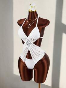 Amplova 2026 低胸镂空性感连体衣 - 白色 - 查看 3