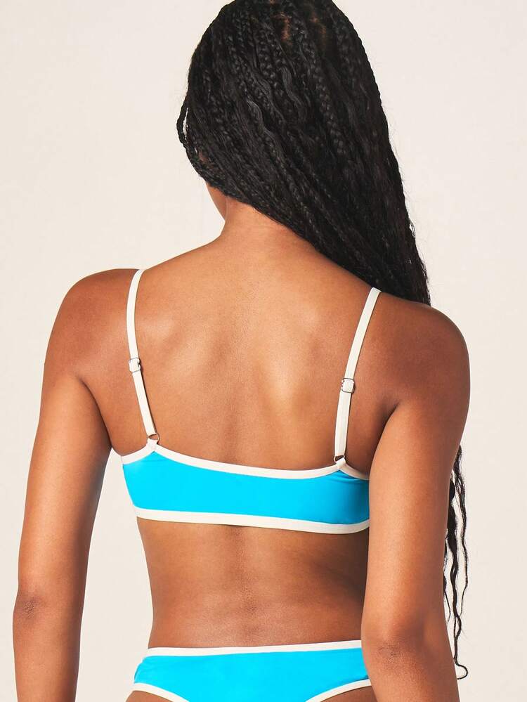 MISSGUIDED Two Piece Bikini Set With Contrast Trim Edge Strapless Bandeau Top Triangle Bottom High Waisted Summer Beach Swimwear