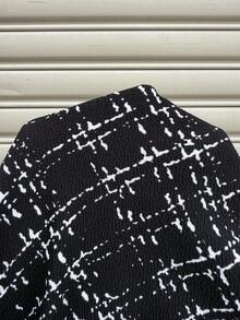 SHEIN Clasi Women's Plaid Flare Pants Black And White Checkered,Summer,Elegant,Office High Waist Tweed Trousers For Business Casual,Commute,Work & Tall Suit Pants - Black and White - View 12