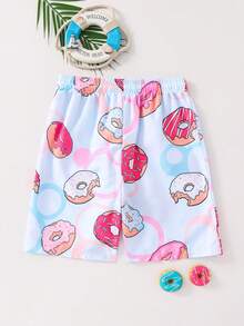 SHEIN 青少年男童甜甜圈印花休闲度假泳裤,适合春夏海滩、泳池派对、户外活动 - 彩色 - 查看 5