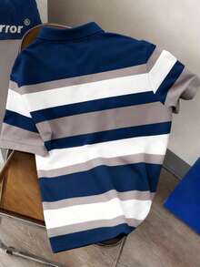 Manfinity Joysei Plus Size Men's Striped Short Sleeve Casual/Business Polo Shirt - Multicolor - View 2
