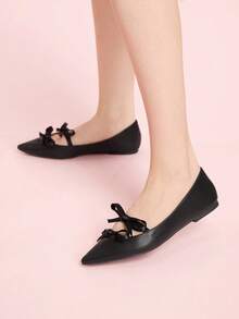 CUCCOO DOLLMOD Women's Elegant Commuter Polka Dot Flats With Bow Decor For Christmas Valentine's Day - Graphite Black - View 5