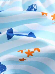 SHEIN 男婴休闲度假卡通条纹松紧腰泳裤 - 彩色 - 查看 7