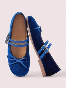 CUCCOO DOLLMOD Gentle Blue Velvet Ballet Shoes, Daily Commuting Flat Mary Jane Shoes - Royal Blue - View 2