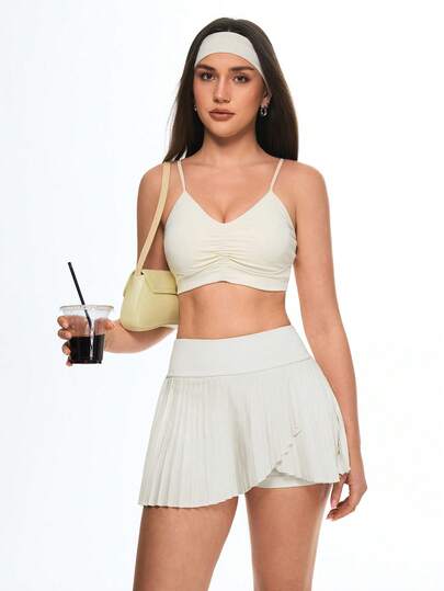 Eassivo Eassivo Solid Color Minimalist Casual School Style Daily Pleated Skirt, Summer