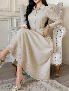 Dazy-Less Spring & Summer Elegant Midi Dress, Waist Cinched Design, Suitable For Dates, Weddings, Parties, Casual Vacations, Commuting - Beige - View 11