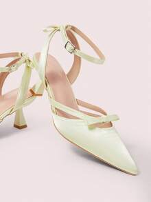 CUCCOO DOLLMOD Apricot Satin Pointed Toe High Heels, Bowknot Lace-Up Hollow Out Stiletto Wedding Shoes - Apricot - View 2