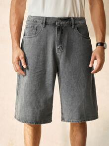 RONVEXI Pantalones cortos vaqueros azul claro lavados holgados y casuales para hombre - Gris Claro - Ver 3