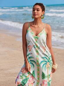 Travachic 女士植物印花休闲度假长款吊带裙 - 彩色 - 查看 7
