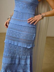 ZEYLAH 蓝色花卉蕾丝无袖几何图案针织连衣裙 - 藍色 - 查看 2