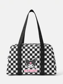 HELLO KITTY AND FRIENDS | SHEIN 粉色灯芯绒蝴蝶结时尚手提包，女士手提包，饰有蝴蝶结和爱心印花，可爱蝴蝶结包，完美搭配秋季女装 - 黑色D - 查看 2