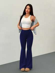 SHEIN PETITE 女款高腰彈性瑜伽褲，修身健身緊身褲，適合嬌小女性 - 藏蓝色 - 查看 6