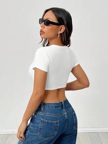 SHEIN PETITE 2PCS Women T-Shirts - Multicolor - View 3