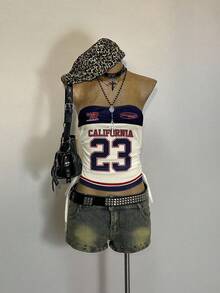 SHEIN EZwear 女士撞色字母印花时尚性感抽绳抹胸上衣 - 彩色 - 查看 5