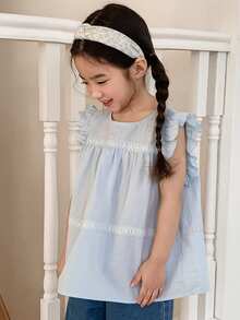 Dazy Kids Blusa casual versátil con cuello redondo y volantes para niña joven - Azul - Ver 4