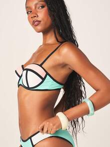 MISSGUIDED 撞色几何图案比基尼套装，钢圈上衣搭配中腰泳裤，夏季泳装两件套 - 彩色 - 查看 5