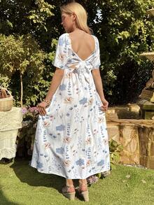 SHEIN Apricot Bohemian Style Square Neck Elegant Maternity Dress - Apricot - View 2