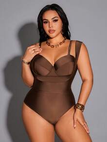 Shapewave Áo tắm liền thân cỡ lớn kiểu dây chéo lưng, tôn dáng, giúp thon gọn vóc dáng, thích hợp cho kỳ nghỉ hè trên bãi biển, màu nâu. - màu nâu - Xem 3