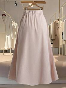 Modelyn Plus Size Solid Color Minimalist Design Elegant Summer Versatile Skirt - Khaki - View 3