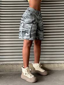 StreetHx Fashionable Casual Sports Street Camo Cargo Denim Capri Pants - Medium Wash - View 4